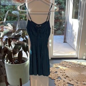 Ciao Lucia Blue Dress- Satin, smocked bodice dress